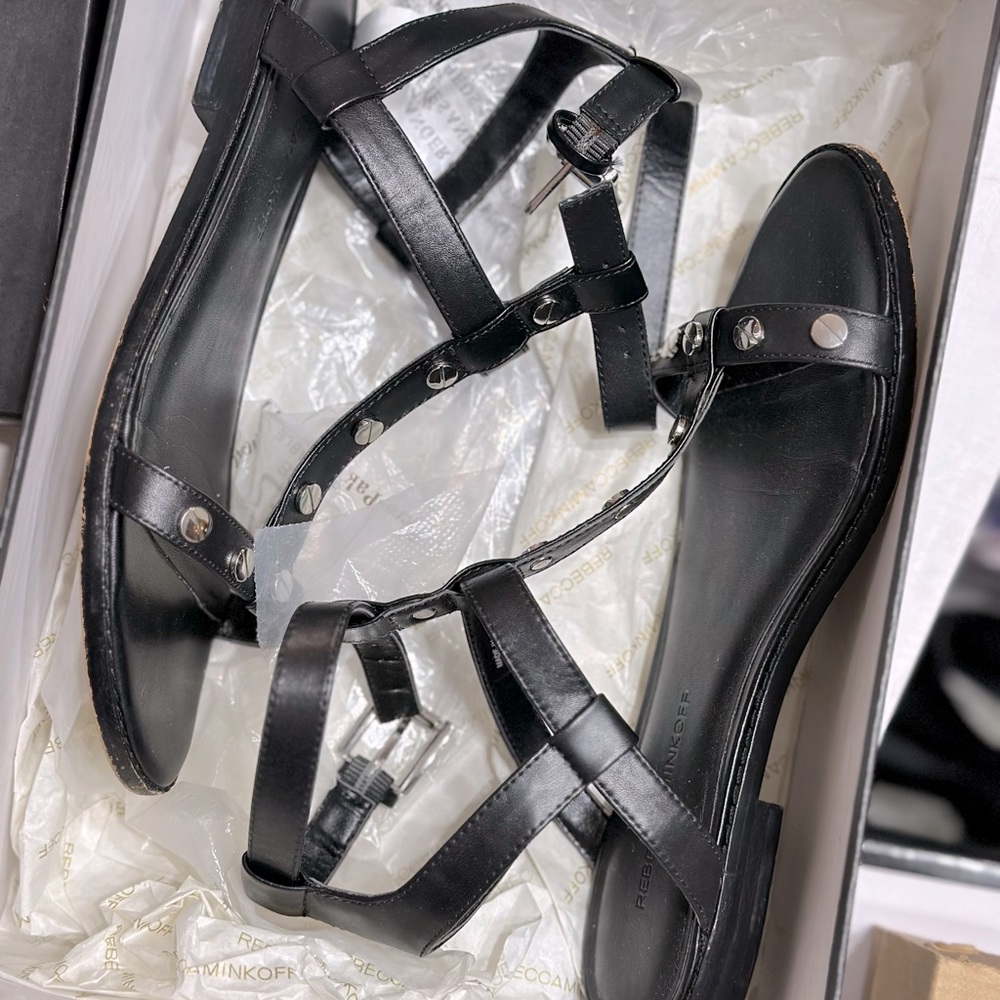 Rebecca Minkoff 'Sandy' Women's Black Leather Strappy Studded Sandal US 6.5 M